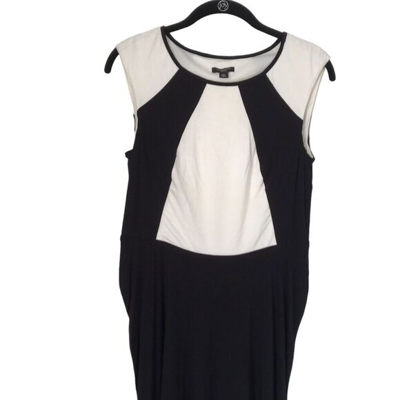 Ann Taylor Petite Dress Size 6P Black White Colorblock Asymmetric Handkerchief - Picture 2 of 10